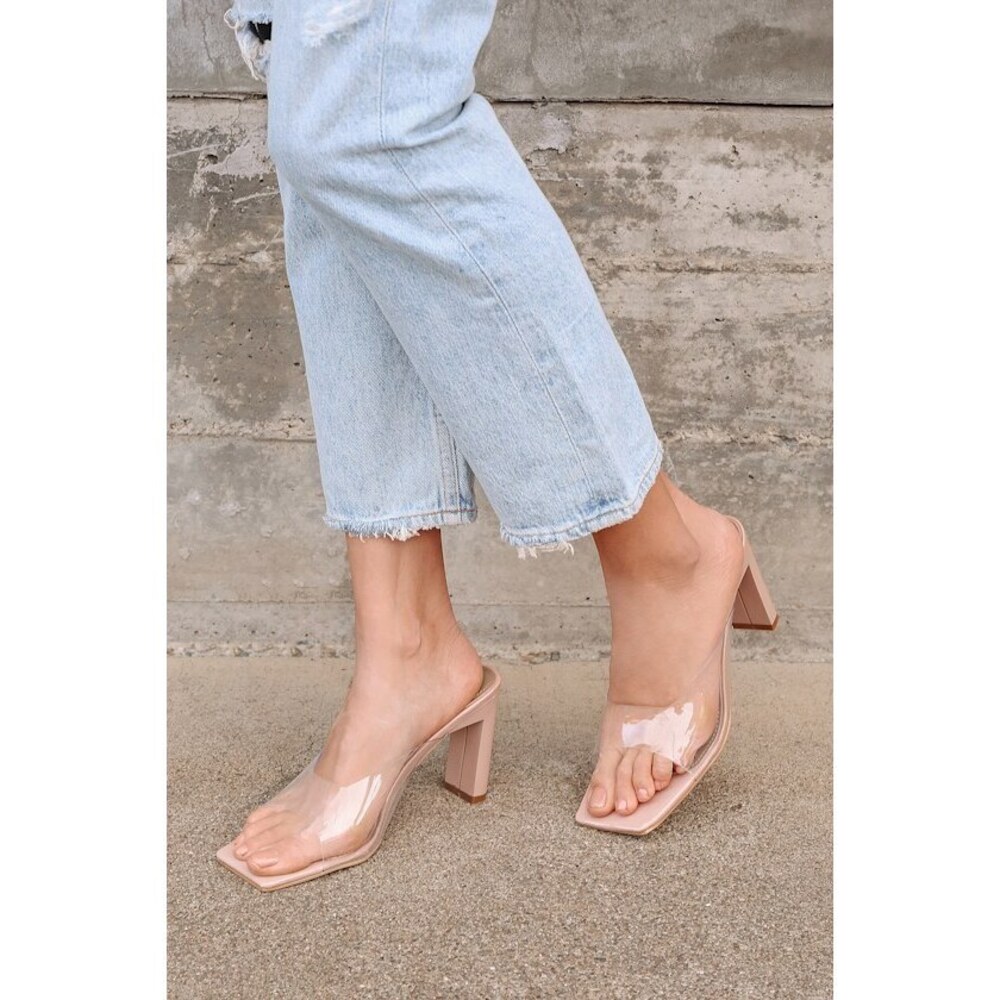 Lulus Aaryn Light Nude Patent Square Toe High Heel Sandals Beige - Size 9